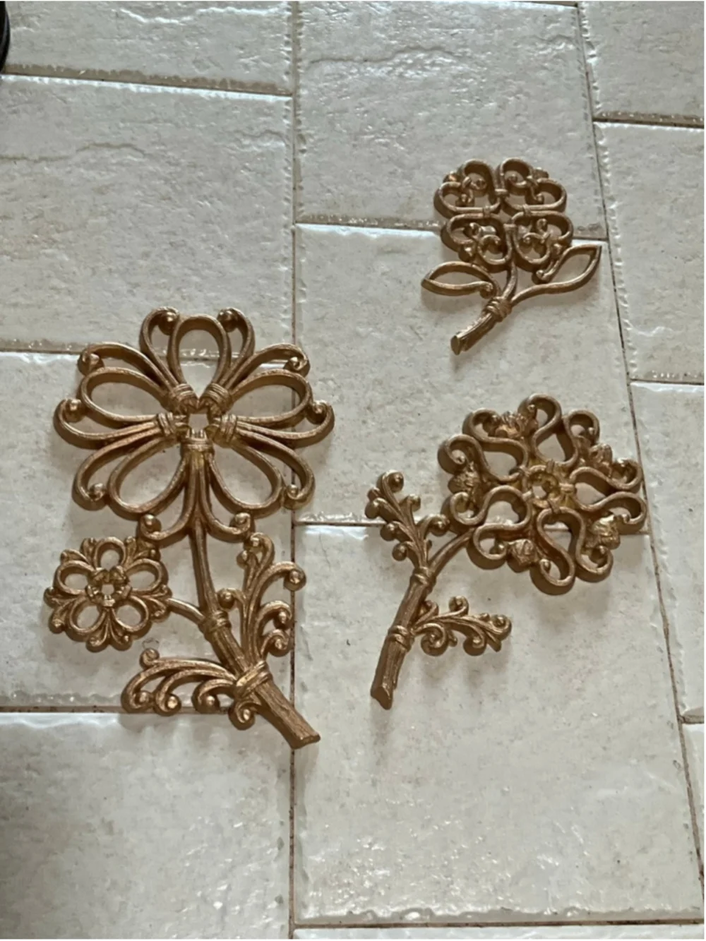 Vintage Gold Floral Wall Art Set Boho Cottagecore Decor Homco